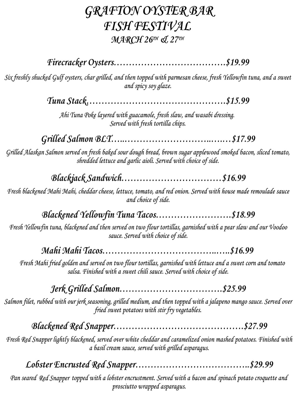 grafton-oyster bar fest menu